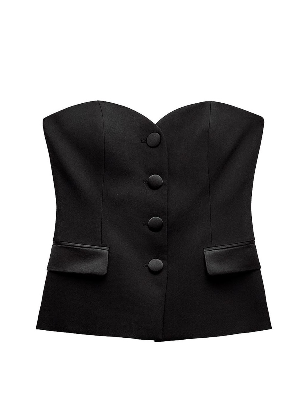Zara Black Strapless Button-Front Bustier Tank Top